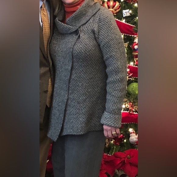 Max Studio soft Gray Wrap Sweater Jacket with Asymmetrical closure. - Picture 6 of 6